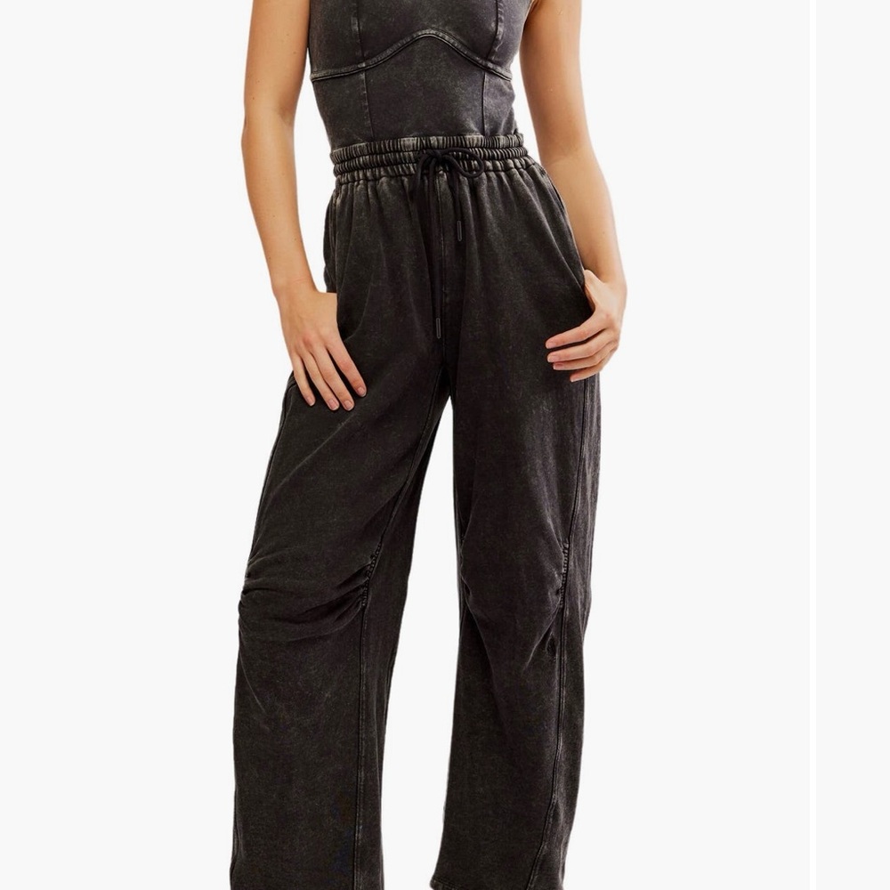 Free People Black Washed Drawstring Wide-Leg Pants